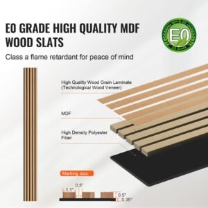 wood slat acoustic panels, 7.9 x 94.5 inch, mdf accent wooden wall panels for modern interior wall decor, faux wood wall board panels for noise reduction, light oak