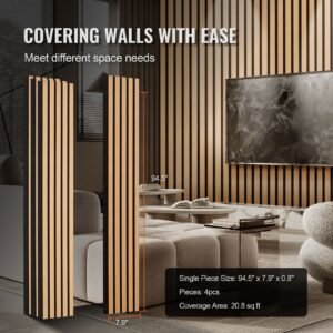 wood slat acoustic panels, 7.9 x 94.5 inch, mdf accent wooden wall panels for modern interior wall decor, faux wood wall board panels for noise reduction, light oak
