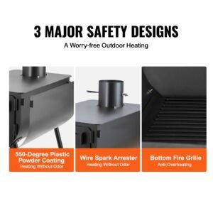 wood stove, 118 inch, alloy steel camping tent stove, portable wood burning stove with chimney pipes & gloves, 3000in³firebox hot tent stove for outdoor cooking and heating with 8 pipes