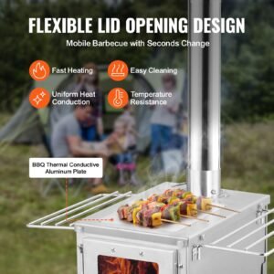 wood stove, 80 inch, stainless steel camping tent stove, portable wood burning stove with chimney pipes & gloves, 700in³firebox hot tent stove for outdoor cooking and heating with 8 pipes