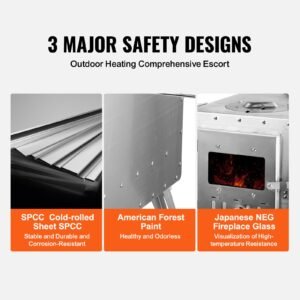 wood stove, 86 inch, stainless steel camping tent stove, portable wood burning stove with chimney pipes & gloves, 1646in³firebox hot tent stove for outdoor cooking and heating with 8 pipes
