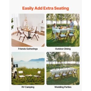 wooden folding chairs with cushion, set of 4, portable foldable cushion chair with wooden frame, modern padded dining chair for kitchen, office, wedding, party, dining room, easy assembly, white