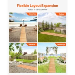 wooden garden pathway, 12 ft l x 17 in w, non slip straight garden walkway, roll out cedar outdoor walkway path with wire rope connection, decorative garden paver for backyard wedding party