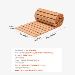 wooden garden pathway, 8 ft l x 17 in w, non slip straight garden walkway, roll out cedar outdoor walkway path with wire rope connection, decorative garden paver for backyard wedding party