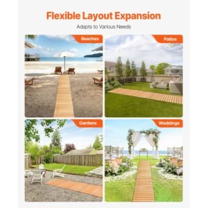 wooden garden pathway, 8 ft l x 17 in w, non slip straight garden walkway, roll out cedar outdoor walkway path with wire rope connection, decorative garden paver for backyard wedding party