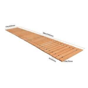 wooden garden pathway, 8 ft l x 17 in w, non slip straight garden walkway, roll out cedar outdoor walkway path with wire rope connection, decorative garden paver for backyard wedding party