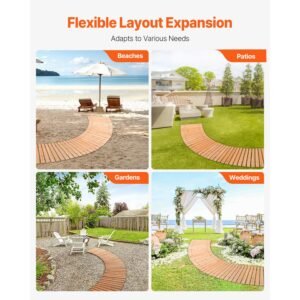 wooden garden pathway, 8 ft x 17 in, non slip curved garden walkway, roll out cedar outdoor walkway path with wire rope connection, decorative lawn paver for backyard boardwalk wedding party