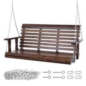 wooden porch swing 4.5 ft, patio bench swing for courtyard & garden, upgraded 880 lbs strong load capacity, heavy duty swing chair bench with hanging chains for outdoors, carbonized brown
