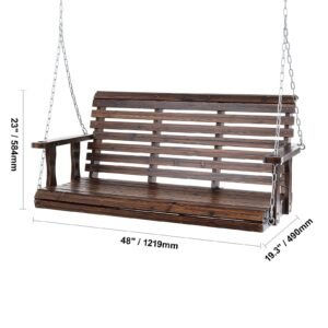 wooden porch swing 4.5 ft, patio bench swing for courtyard & garden, upgraded 880 lbs strong load capacity, heavy duty swing chair bench with hanging chains for outdoors, carbonized brown