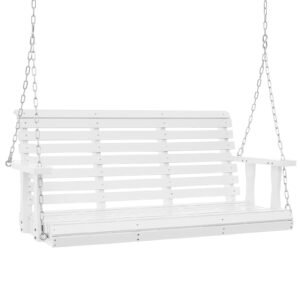 wooden porch swing 4.5 ft, patio bench swing for courtyard & garden, upgraded 880 lbs strong load capacity, heavy duty swing chair bench with hanging chains for outdoors, white