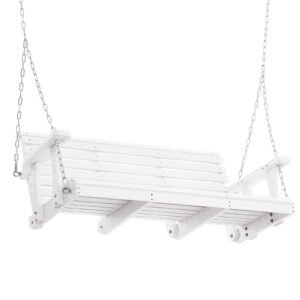 wooden porch swing 4.5 ft, patio bench swing for courtyard & garden, upgraded 880 lbs strong load capacity, heavy duty swing chair bench with hanging chains for outdoors, white