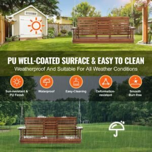 wooden porch swing 5 ft, patio bench swing for courtyard & garden, upgraded 880 lbs strong load capacity, heavy duty swing chair bench with hanging chains for outdoors, brown