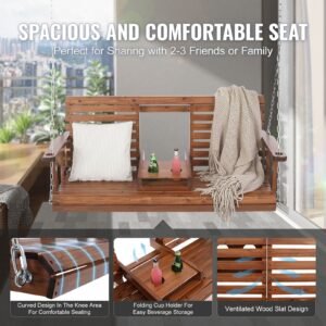 wooden porch swing 5 ft, patio bench swing for courtyard & garden, upgraded 880 lbs strong load capacity, heavy duty swing chair bench with hanging chains for outdoors, brown