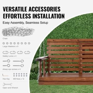 wooden porch swing 5 ft, patio bench swing for courtyard & garden, upgraded 880 lbs strong load capacity, heavy duty swing chair bench with hanging chains for outdoors, brown