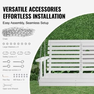 wooden porch swing 5 ft, patio bench swing for courtyard & garden, upgraded 880 lbs strong load capacity, heavy duty swing chair bench with hanging chains for outdoors, white