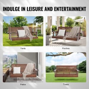 wooden porch swing 5.5 ft, patio bench swing for courtyard & garden, upgraded 880 lbs strong load capacity, heavy duty swing chair bench with hanging chains for outdoors, brown