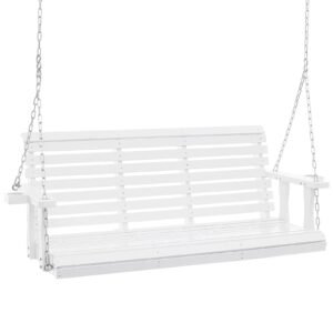 wooden porch swing 5.5 ft, patio bench swing for courtyard & garden, upgraded 880 lbs strong load capacity, heavy duty swing chair bench with hanging chains for outdoors, white