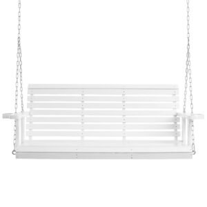 wooden porch swing 5.5 ft, patio bench swing for courtyard & garden, upgraded 880 lbs strong load capacity, heavy duty swing chair bench with hanging chains for outdoors, white