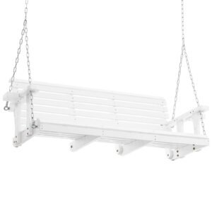 wooden porch swing 5.5 ft, patio bench swing for courtyard & garden, upgraded 880 lbs strong load capacity, heavy duty swing chair bench with hanging chains for outdoors, white