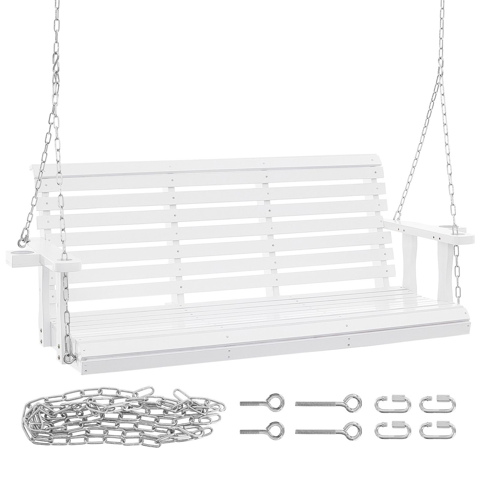 wooden porch swing 5.5 ft, patio bench swing for courtyard & garden, upgraded 880 lbs strong load capacity, heavy duty swing chair bench with hanging chains for outdoors, white
