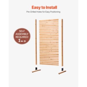wooden privacy screen, 36" w x 76" h outdoor privacy screen, freestanding wood privacy panel with stand, decorative patio privacy screen, outdoor divider for balcony patio lawn garden