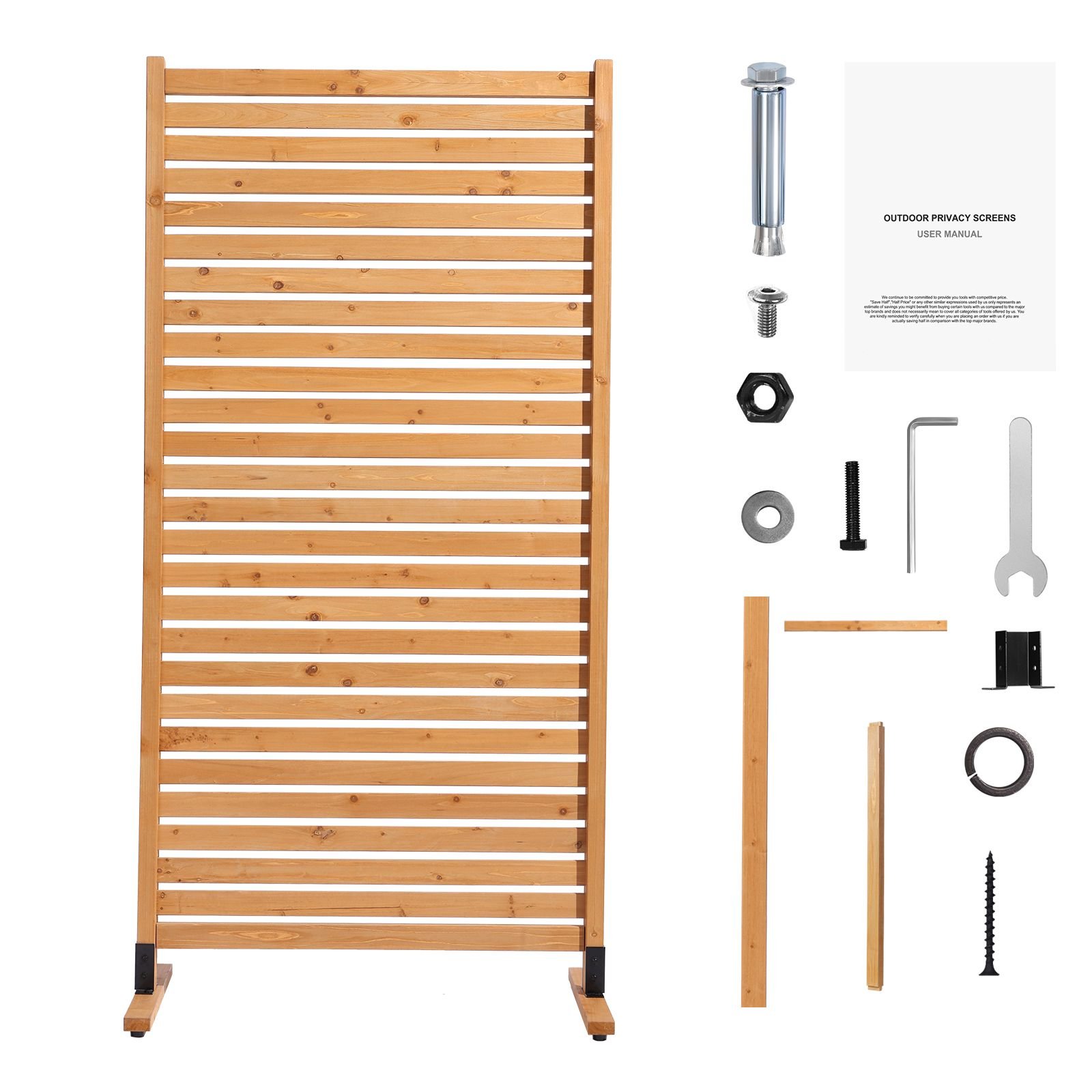 wooden privacy screen, 36" w x 76" h outdoor privacy screen, freestanding wood privacy panel with stand, decorative patio privacy screen, outdoor divider for balcony patio lawn garden