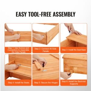 wooden sandbox, 52.4 x 47.2 x 16.9 in sand box, sand pit with foldable bench seats and bottom liner, natural wood kids sandbox for outdoor backyard, beach, park, gift for boys girls ages 3 12