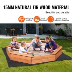 wooden sandbox with cover, 75.6 x 75.6 x 9.1 in octagonal sand box, sand pit with 4 seating and bottom liner, kids sandbox for outdoor backyard, beach, park, gift for boys girls ages 3 12