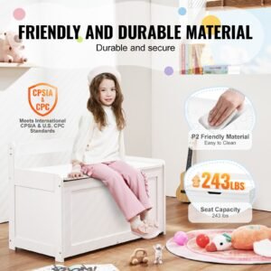 wooden toy chest for kids, toddler toy storage box with flip top lid and safety hinge, 32.68 x 17.91 x 24.02" large kids storage bench for playroom, bedroom, living room or entryway, white
