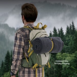wool camping blanket, large warm stadium blanket, waterproof & windproof, flame retardant, great for outdoors, picnics, hiking, sports events, travel, 64" x 88" (80% wool), light grey