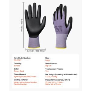 work gloves 12 pairs touch screen nitrile coated garden construction gloves