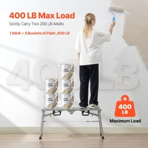 work platform, 3 gear adjustable height, folding alloy steel step ladder, portable scaffolding platform, 400 lb load capacity, non slip rubber feet, drywall painting stool, for cleaning &washing