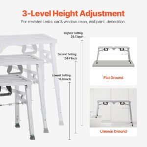 work platform, 3 gear adjustable height, folding alloy steel step ladder, portable scaffolding platform, 400 lb load capacity, non slip rubber feet, drywall painting stool, for cleaning &washing
