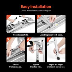 work platform, 3 gear adjustable height, folding alloy steel step ladder, portable scaffolding platform, 400 lb load capacity, non slip rubber feet, drywall painting stool, for cleaning &washing