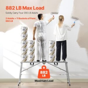 work platform, 4 gear adjustable height, folding alloy steel step ladder, portable scaffolding platform, 800 lb load capacity, non slip rubber feet, drywall painting stool, cleaning & washing
