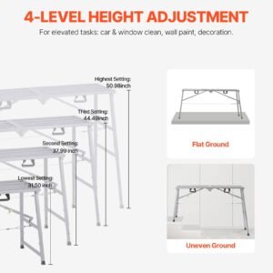 work platform, 4 gear adjustable height, folding alloy steel step ladder, portable scaffolding platform, 800 lb load capacity, non slip rubber feet, drywall painting stool, cleaning & washing