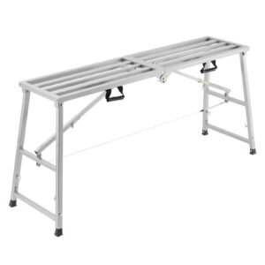 Work Platform, 4 Gear Adjustable Height, Folding Alloy Steel Step Ladder, Portable Scaffolding Platform, 800 lb Load Capacity, Non-Slip Rubber Feet, Drywall Painting Stool, Cleaning & Washing