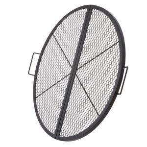 x marks fire pit grill grate, foldable round cooking grate, heavy duty steel campfire bbq grill grid with handle and support x wire, portable camping cookware for outside party, 36 inch black