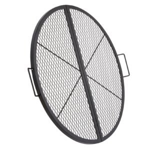 x marks fire pit grill grate, foldable round cooking grate, heavy duty steel campfire bbq grill grid with handle and support x wire, portable camping cookware for outside party, 36 inch black