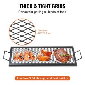 x marks fire pit grill grate, rectangle cooking grate, heavy duty steel campfire bbq grill grid with handle & support x wire, portable camping cookware for outside party gathering, 32 inch black