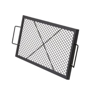 x marks fire pit grill grate, rectangle cooking grate, heavy duty steel campfire bbq grill grid with handle & support x wire, portable camping cookware for outside party gathering, 32 inch black