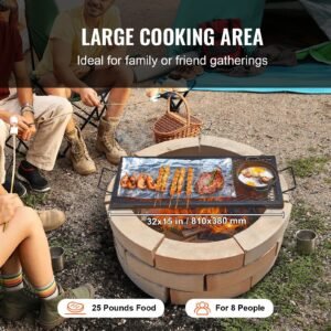 x marks fire pit grill grate, rectangle cooking grate, heavy duty steel campfire bbq grill grid with handle & support x wire, portable camping cookware for outside party gathering, 32 inch black