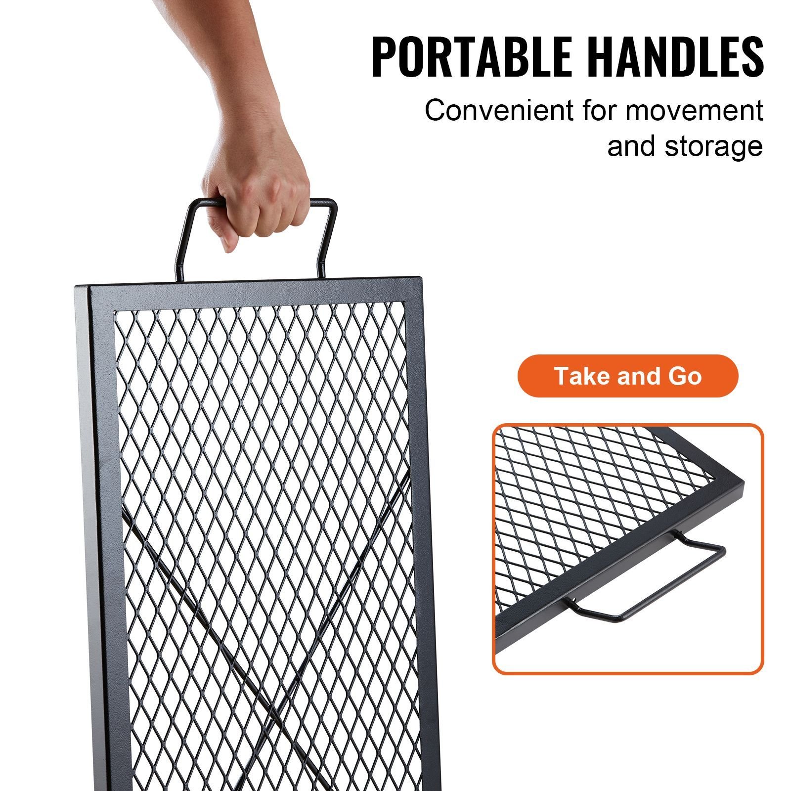 x marks fire pit grill grate, rectangle cooking grate, heavy duty steel campfire bbq grill grid with handle & support x wire, portable camping cookware for outside party gathering, 32 inch black