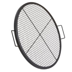 x marks fire pit grill grate, round cooking grate, heavy duty steel campfire bbq grill grid with handle and support x wire, portable camping cookware for outside party & gathering, 30 inch black