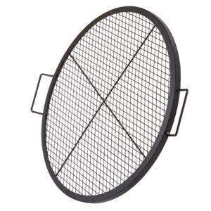 x marks fire pit grill grate, round cooking grate, heavy duty steel campfire bbq grill grid with handle and support x wire, portable camping cookware for outside party & gathering, 30 inch black