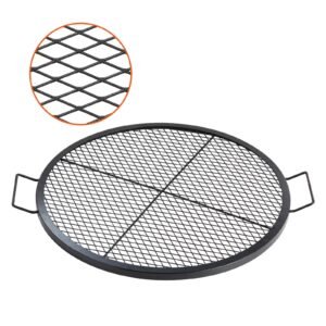 x marks fire pit grill grate, round cooking grate, heavy duty steel campfire bbq grill grid with handle and support x wire, portable camping cookware for outside party & gathering, 30 inch black