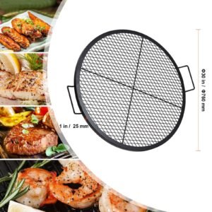 x marks fire pit grill grate, round cooking grate, heavy duty steel campfire bbq grill grid with handle and support x wire, portable camping cookware for outside party & gathering, 30 inch black