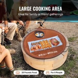 x marks fire pit grill grate, round cooking grate, heavy duty steel campfire bbq grill grid with handle and support x wire, portable camping cookware for outside party & gathering, 36 inch black
