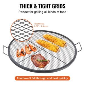 x marks fire pit grill grate, round cooking grate, heavy duty steel campfire bbq grill grid with handle and support x wire, portable camping cookware for outside party & gathering, 36 inch black