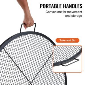 x marks fire pit grill grate, round cooking grate, heavy duty steel campfire bbq grill grid with handle and support x wire, portable camping cookware for outside party & gathering, 36 inch black